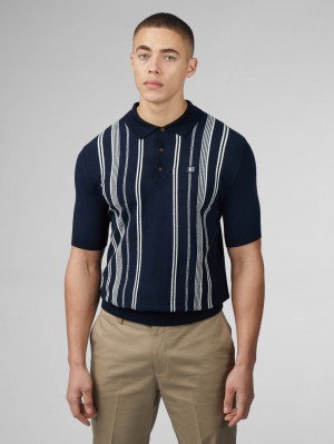 Ben Sherman B by Ben Sherman Crinkle Cotton Stripe Polo ニットウェア ネイビー | 413029-DCK