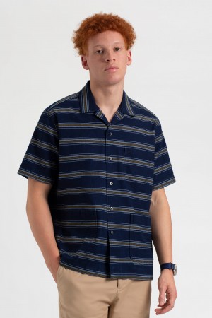 Ben Sherman Dalston Blues Lightweight Stripe シャツ インディゴブルー | 901523-YIR