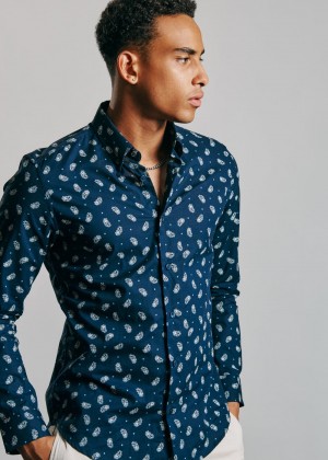 Ben Sherman Micro Paisley シャツ ネイビー | 537801-YPW