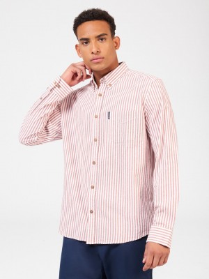 Ben Sherman Recycled Cotton Oxford Stripe シャツ オレンジ | 167405-WZX