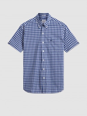 Ben Sherman Short Sleeve House Poplin Gingham シャツ ネイビー オリーブ | 926453-HAY