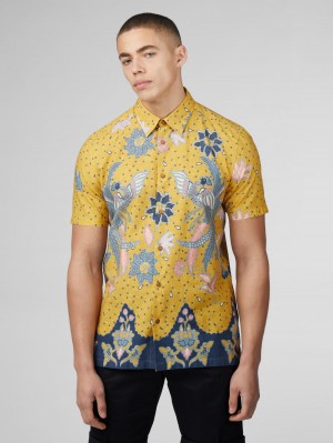 Ben Sherman Signature Abstract Botanical Print シャツ 黄色 | 956317-OYR