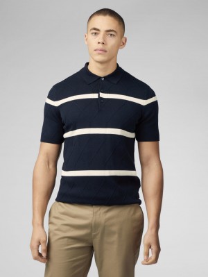 Ben Sherman Signature Argyle Stripe Polo ニットウェア ネイビー | 175932-MNC