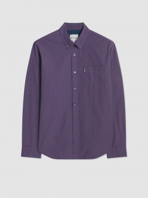 Ben Sherman Signature Gingham Long-Sleeve シャツ 紫 | 207843-ZHG