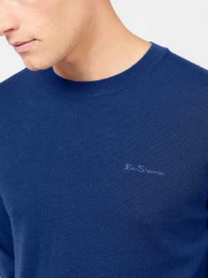 Ben Sherman Signature Merino Crewneck ニットウェア 青 | 125934-MSA