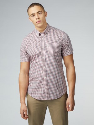 Ben Sherman Signature Short Sleeve Gingham シャツ 赤 白 | 495832-KXF