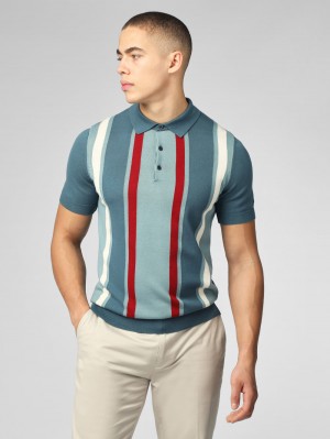 Ben Sherman Signature Vertical Stripe Polo ニットウェア ターコイズ | 519483-PYC