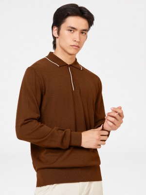 Ben Sherman Tipped Merino ポロネックセーター ブラウン | 054673-BOI