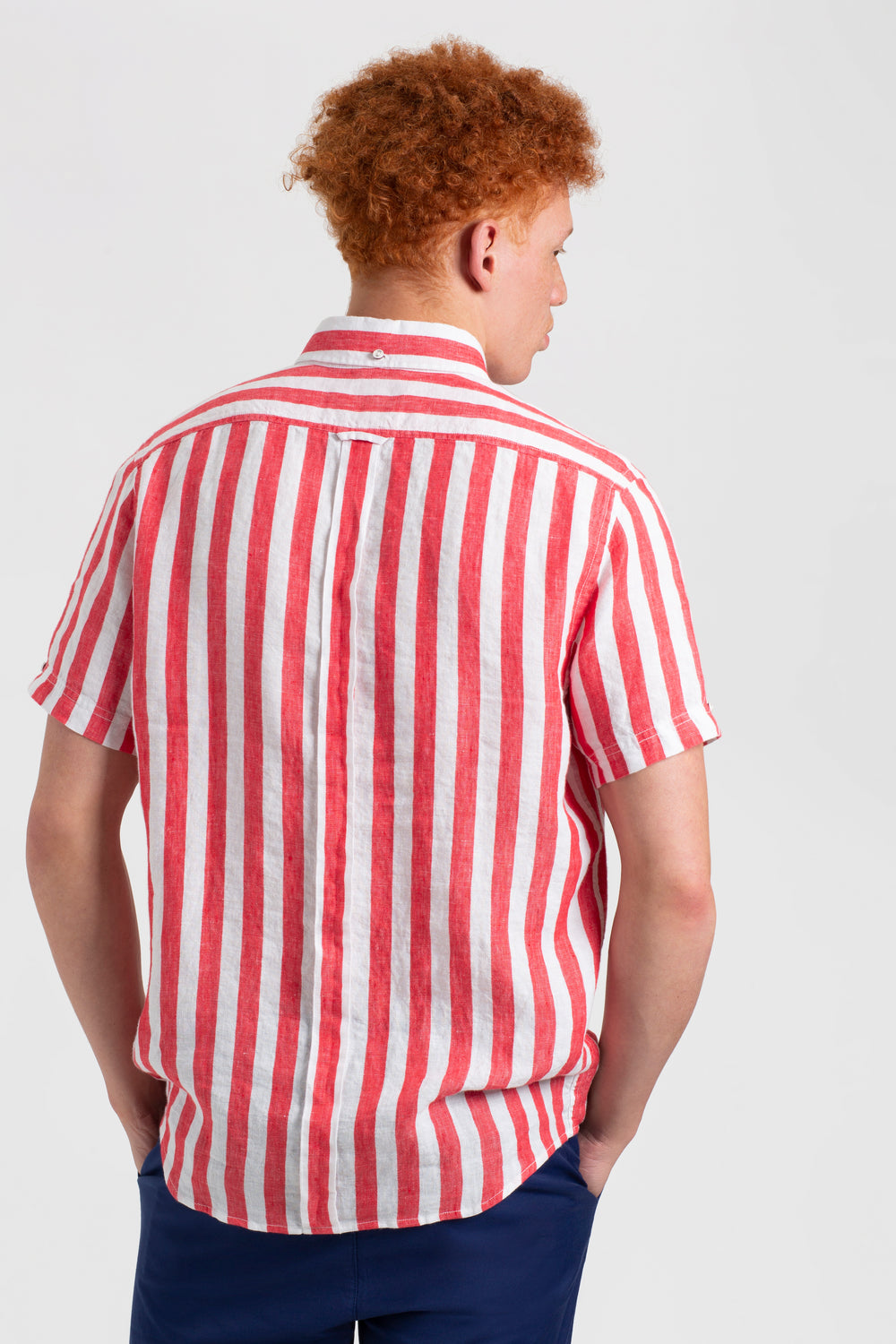 Ben Sherman B by Ben Sherman Candy Stripe Linen Short Sleeve シャツ ピンク 赤 | 930672-VYD