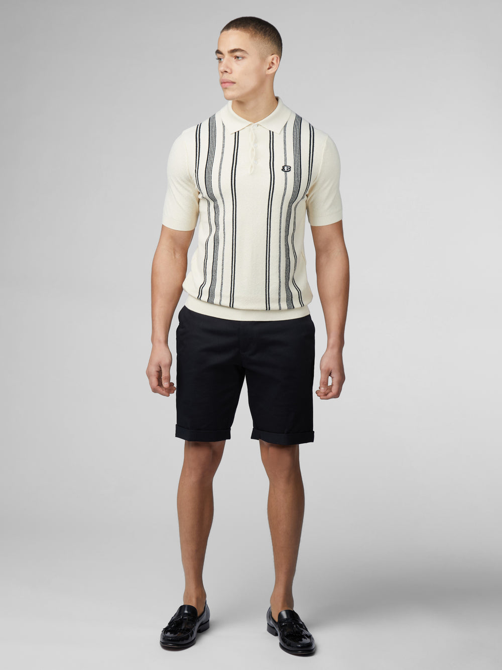 Ben Sherman B by Ben Sherman Crinkle Cotton Stripe Polo ニットウェア 白 | 674318-ZOV