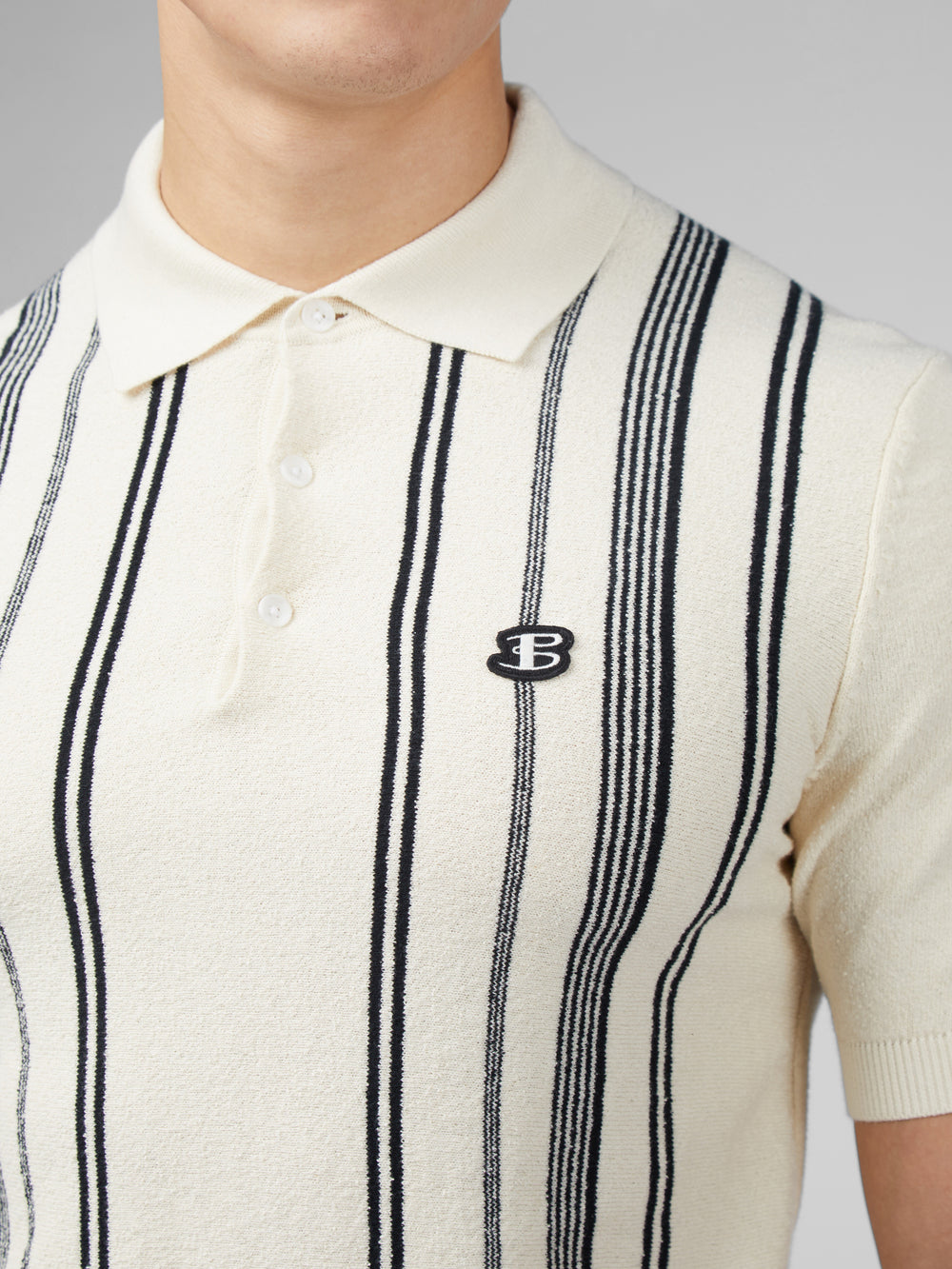 Ben Sherman B by Ben Sherman Crinkle Cotton Stripe Polo ニットウェア 白 | 674318-ZOV