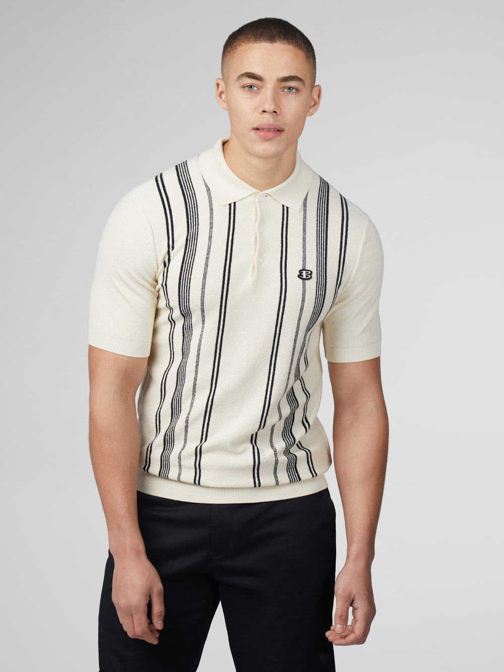 Ben Sherman B by Ben Sherman Crinkle Cotton Stripe Polo ニットウェア 白 | 674318-ZOV