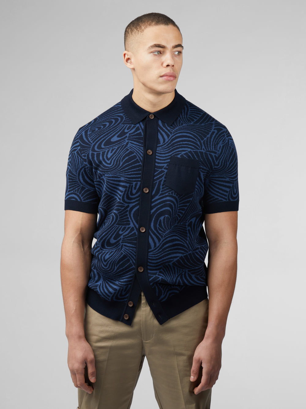 Ben Sherman B by Ben Sherman Swirl Jacquard Button Through Polo ニットウェア ネイビー | 374852-BGK