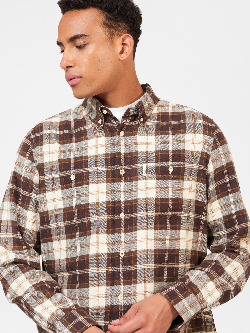 Ben Sherman Brushed Plain Check シャツ チョコレート | 786041-KYM