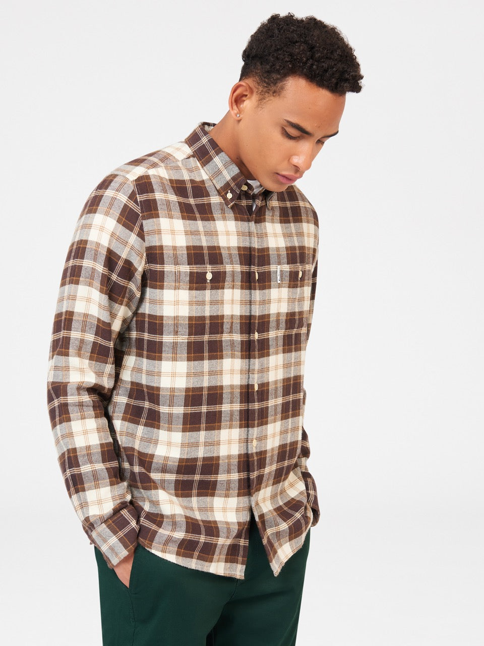 Ben Sherman Brushed Plain Check シャツ チョコレート | 786041-KYM