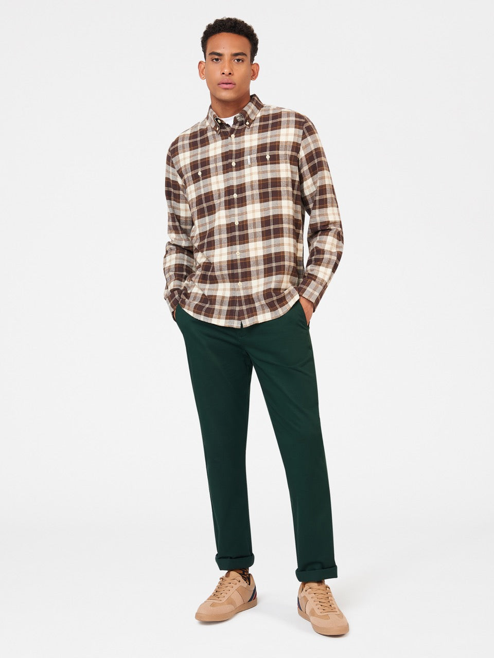 Ben Sherman Brushed Plain Check シャツ チョコレート | 786041-KYM