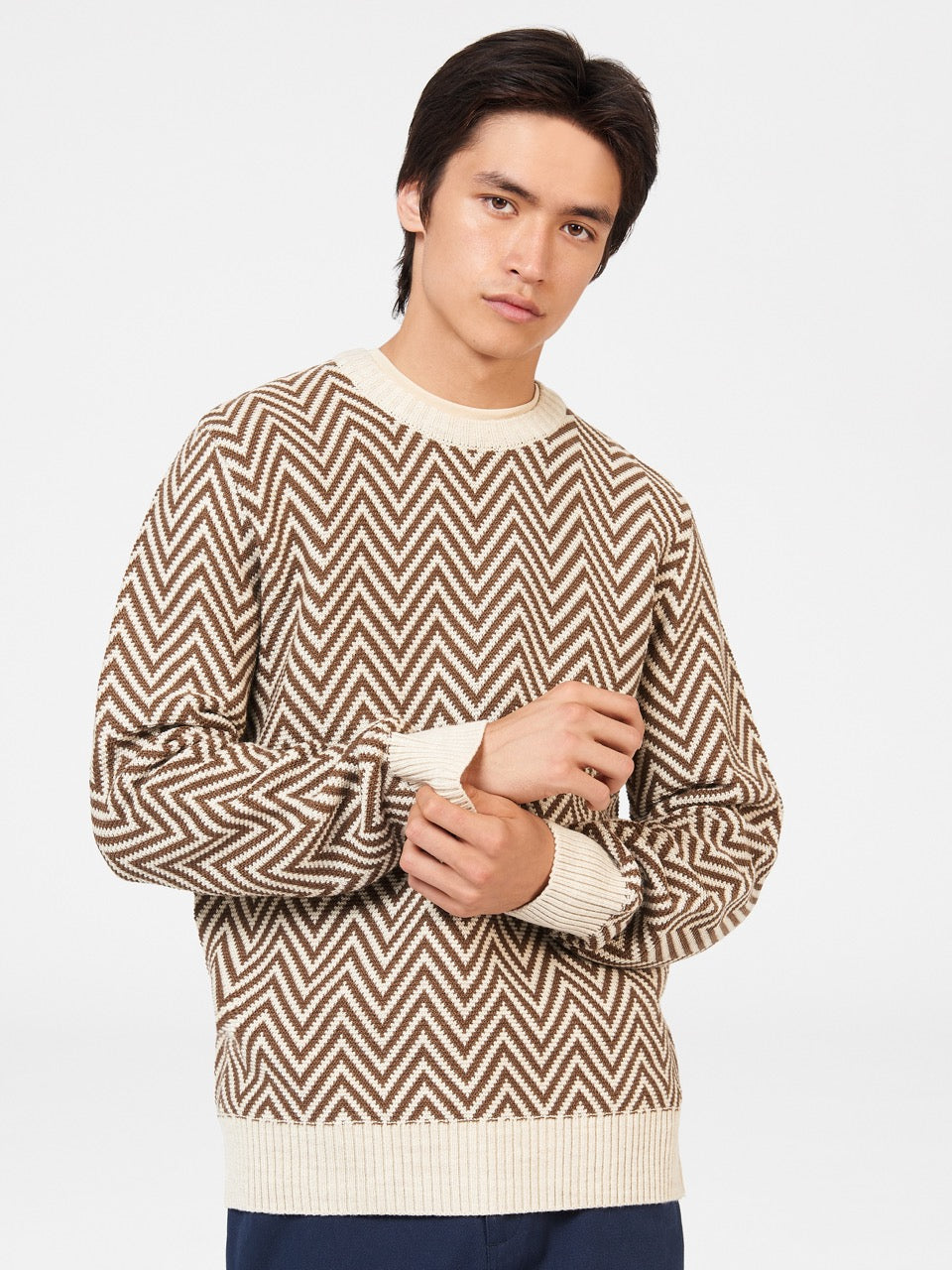 Ben Sherman Chevron Jacquard Crewneck ニットウェア 白 | 976801-QEG