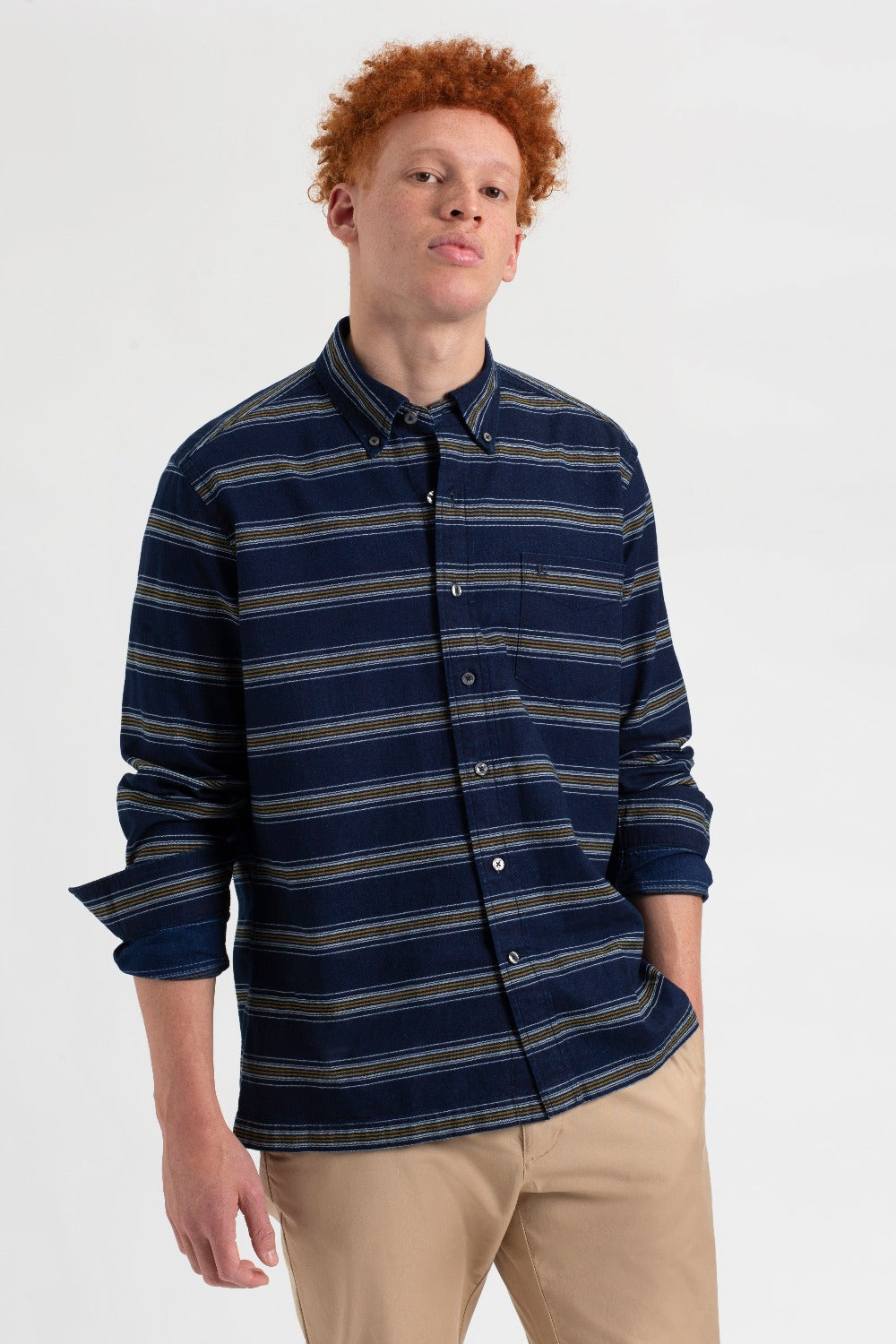 Ben Sherman Dalston Blues Long Sleeve Indigo Stripe シャツ インディゴブルー | 694301-CQS