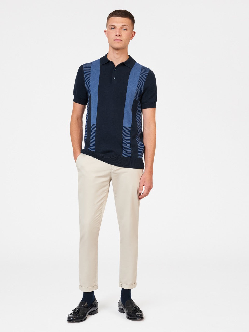 Ben Sherman Intarsia Stripe ポロネックセーター ネイビー | 189704-VZD