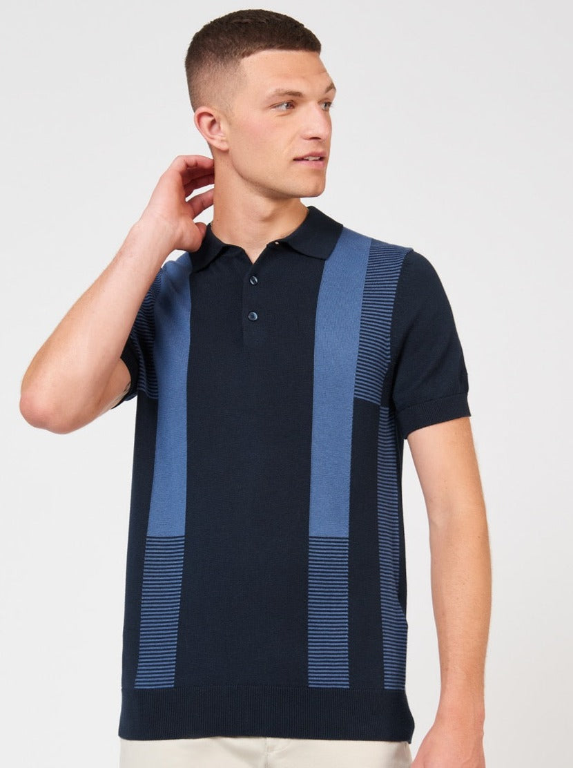 Ben Sherman Intarsia Stripe ポロネックセーター ネイビー | 189704-VZD