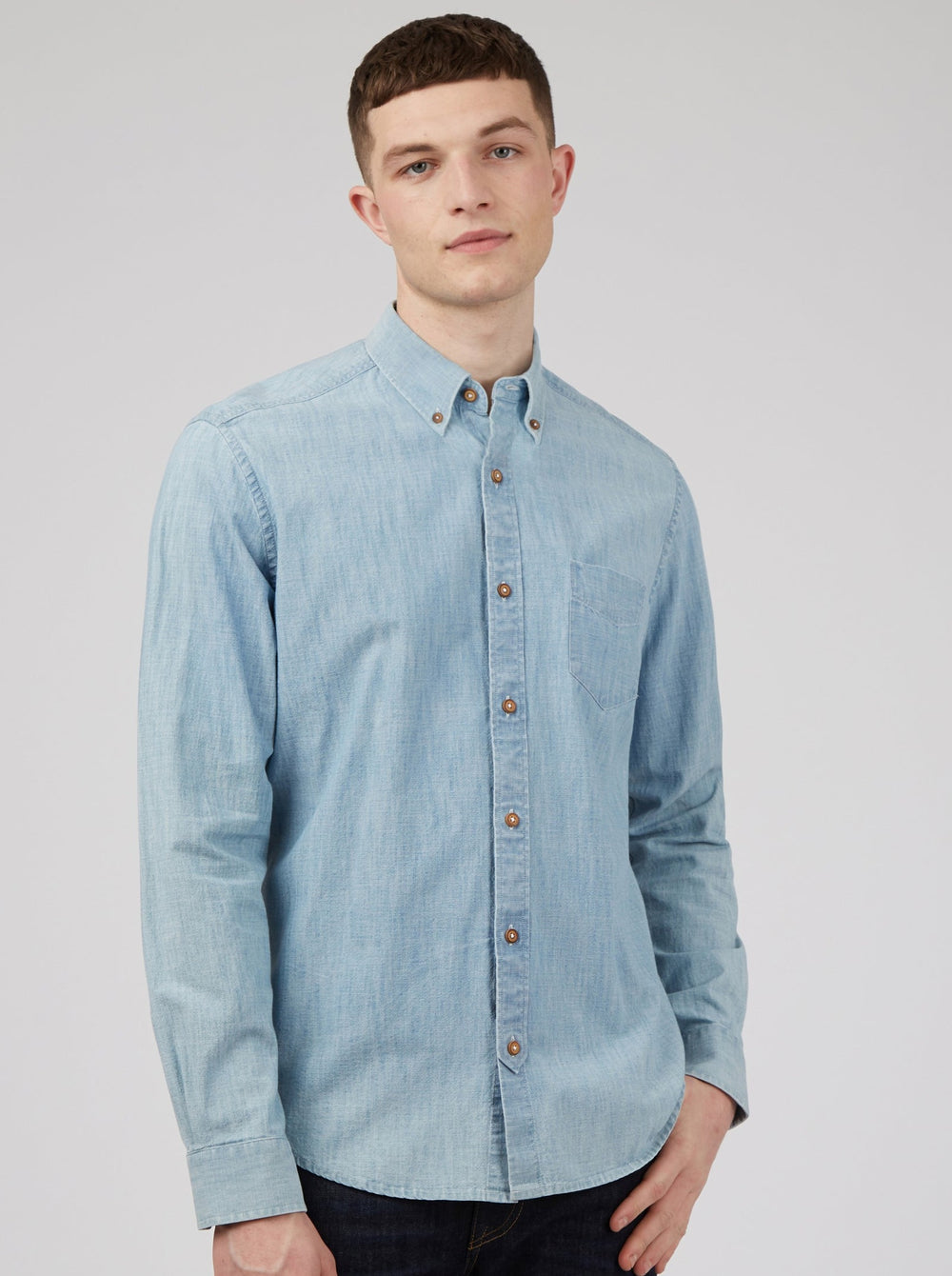 Ben Sherman Long-Sleeve Chambray シャツ 青 ネイビー | 691803-LKZ