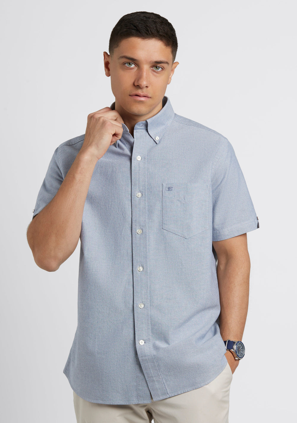 Ben Sherman Short Sleeve Brighton Oxford Organic シャツ ネイビー | 417389-SPY