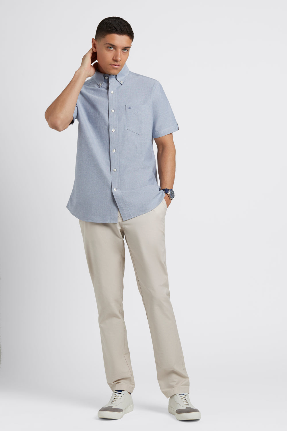 Ben Sherman Short Sleeve Brighton Oxford Organic シャツ ネイビー | 417389-SPY