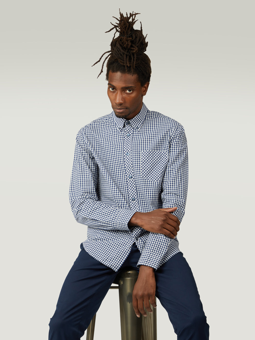 Ben Sherman Signature Long-Sleeve Gingham シャツ 暗青 | 709815-TDR