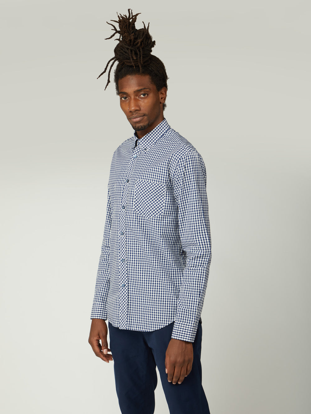 Ben Sherman Signature Long-Sleeve Gingham シャツ 暗青 | 709815-TDR