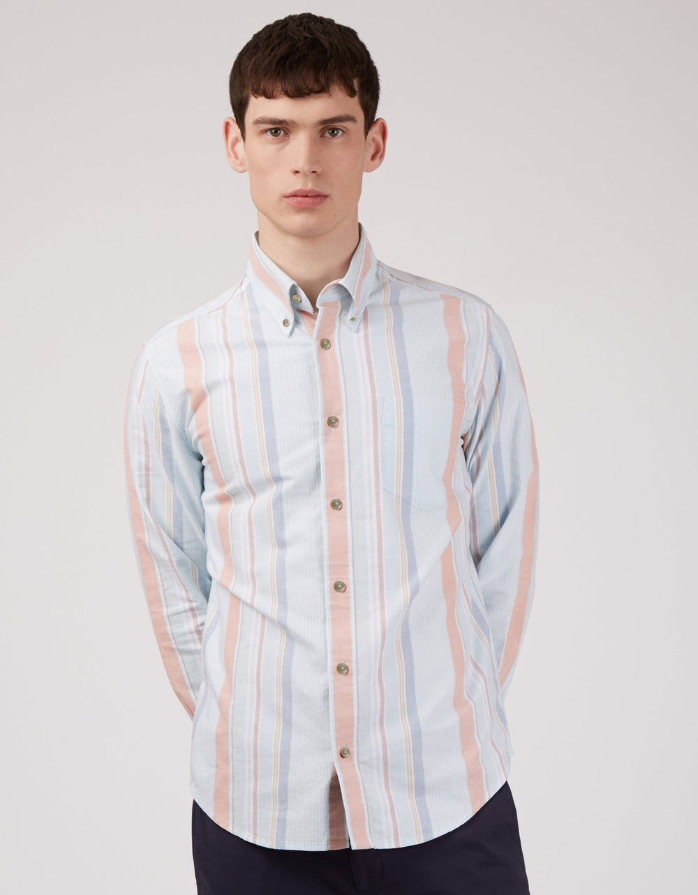 Ben Sherman The Oxford Ivy Stripe Long-Sleeve シャツ 青 | 027895-SHG